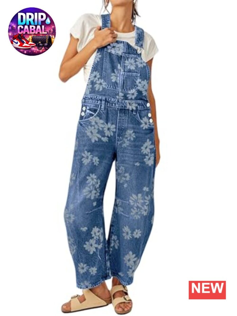 Floral Print Overalls Baggy Barrel Jeans Womens Y2k Wide Leg Denim Jumpsuit